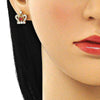 Arete Dormilona 02.387.0027.1 Oro Laminado, Diseño de Corona, con Zirconia Cubica Granate y Blanca, Pulido, Dorado