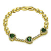 Pulsera Elegante 03.283.0242.2.07 Oro Laminado, Diseño de Corazon, con Zirconia Cubica Verde y Blanca, Pulido, Dorado