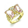 Anillo Multi Piedra 01.380.0031.08 Oro Laminado, Diseño de Mariposa, con Zirconia Cubica Rosado y Blanca, Pulido, Dorado