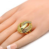 Anillo Multi Piedra 01.241.0033.06 Oro Laminado, Diseño de Llave Griega, con Cristal Blanca, Pulido, Dorado
