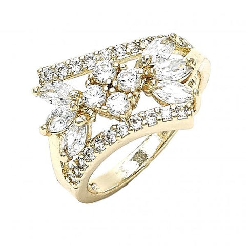 Anillo Multi Piedra 01.210.0098.08 Oro Laminado, con Zirconia Cubica Blanca, Pulido, Dorado