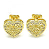 Arete Dormilona 02.156.0468 Oro Laminado, Diseño de Corazon, con Micro Pave Blanca, Pulido, Dorado