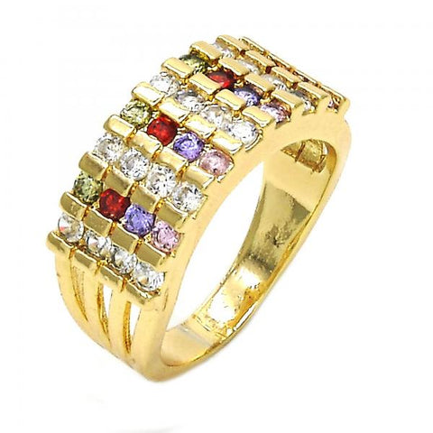 Anillo Multi Piedra 01.210.0064.1.08 Oro Laminado, con Zirconia Cubica Multicolor, Pulido, Dorado