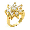Anillo Multi Piedra 01.210.0049.08 Oro Laminado, Diseño de Flor, con Zirconia Cubica Blanca, Pulido, Dorado