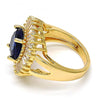 Anillo Multi Piedra 01.205.0010.2.08 Oro Laminado, Diseño de Flor, con Zirconia Cubica Tanzanita y Blanca, Pulido, Dorado