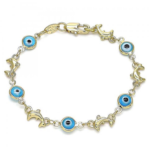 Pulsera Elegante 03.326.0009.3.06 Oro Laminado, Diseño de Ojo Griego y Delfin, Diseño de Ojo Griego, Resinado Turquesa, Dorado