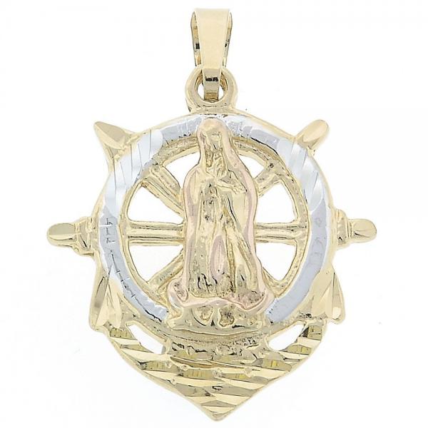 Dije Religioso 5.186.008 Oro Laminado, Diseño de Virgen Maria y Ancla, Diseño de Virgen Maria, Diamantado, Tricolor