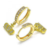 Argolla Huggie 02.368.0077.15 Oro Laminado, Diseño de Corona, con Micro Pave Blanca, Pulido, Dorado