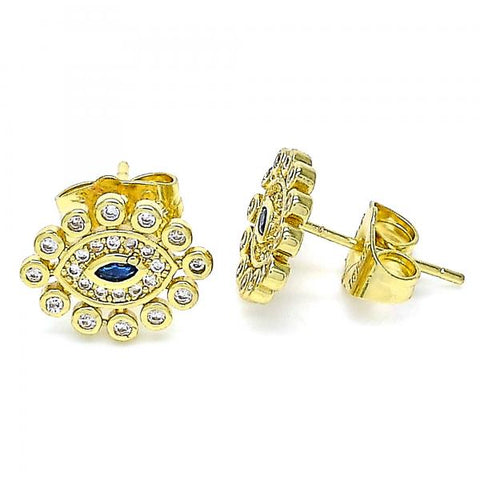 Arete Dormilona 02.156.0553 Oro Laminado, Diseño de Ojo Griego, con Micro Pave Zafiro Azul y Blanca, Pulido, Dorado