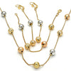 Collar, Pulso y Arete 06.170.0002 Oro Laminado, Diseño de Bola, Diamantado, Tricolor