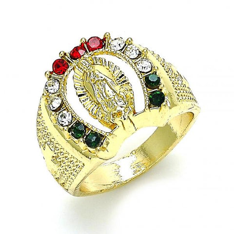 Anillo de Hombre 01.351.0017.10 Oro Laminado, Diseño de Guadalupe, con Cristal Multicolor, Pulido, Dorado