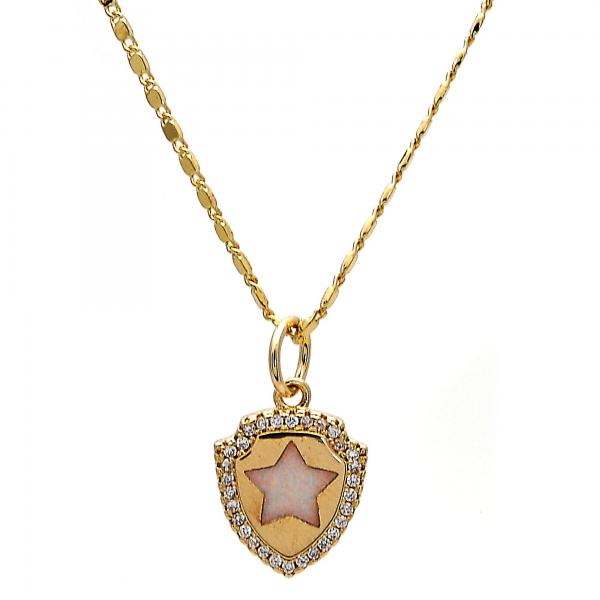 Collares con Dije 04.63.1325.18 Oro Laminado, Diseño de Estrella, con Opal Blanca y Micro PaveBlanca, Pulido, Dorado