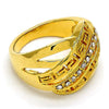 Anillo Multi Piedra 01.118.0036.08 Oro Laminado, Diseño de Llave Griega, con Cristal Blanca, Pulido, Dorado