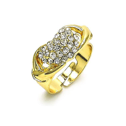 Anillo Multi Piedra 01.372.0002 Oro Laminado, Diseño de Corazon, con Cristal Blanca, Pulido, Dorado