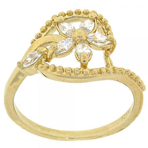 Anillo Multi Piedra 5.166.007.09 Oro Laminado, Diseño de Flor, con Zirconia Cubica Blanca, Pulido, Dorado
