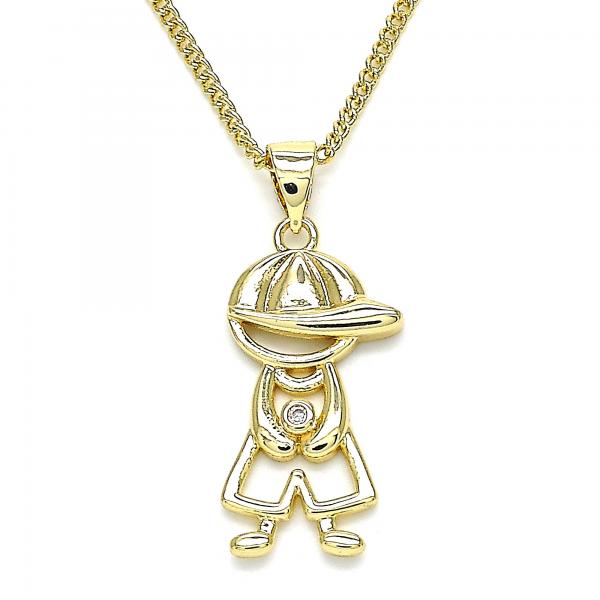 Collares con Dije 04.156.0296.20 Oro Laminado, Diseño de Nino Pequeno, con Micro Pave Blanca, Pulido, Dorado