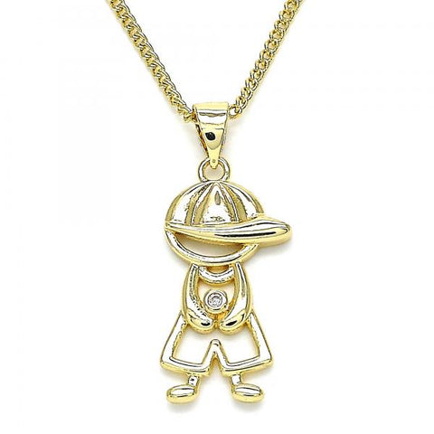 Collares con Dije 04.156.0296.20 Oro Laminado, Diseño de Nino Pequeno, con Micro Pave Blanca, Pulido, Dorado