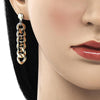 Arete Largo 02.63.2734 Oro Laminado, Diseño de Miami Cubana, Pulido, Dorado