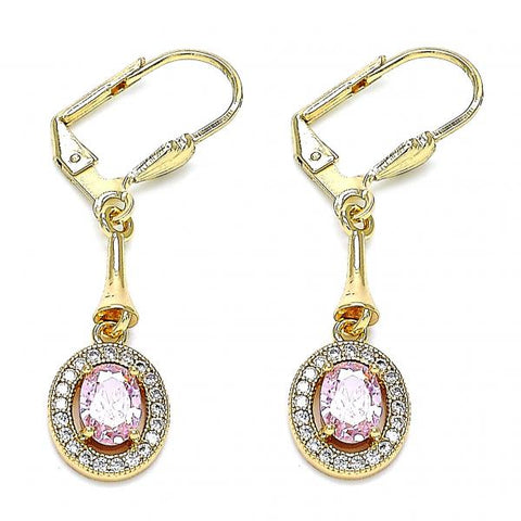Arete Largo 02.387.0045.1 Oro Laminado, con Zirconia Cubica Rosado y Blanca, Pulido, Dorado