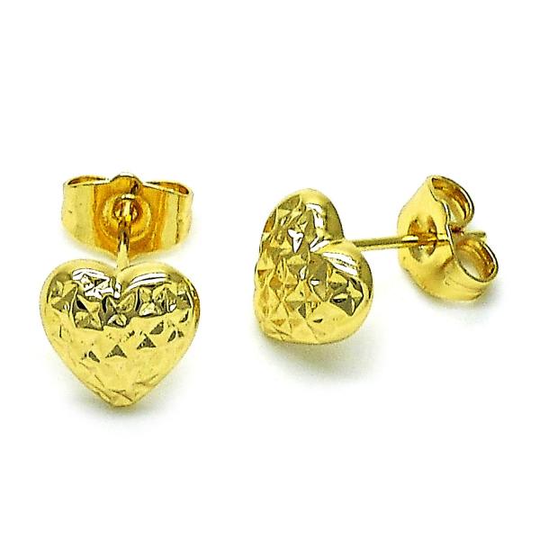 Arete Dormilona 02.195.0221 Oro Laminado, Diseño de Corazon, Diamantado, Dorado