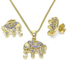 Juego de Arete y Dije de Adulto 10.316.0020.4 Oro Laminado, Diseño de Elefante, con Micro Pave Amatista, Pulido, Dorado
