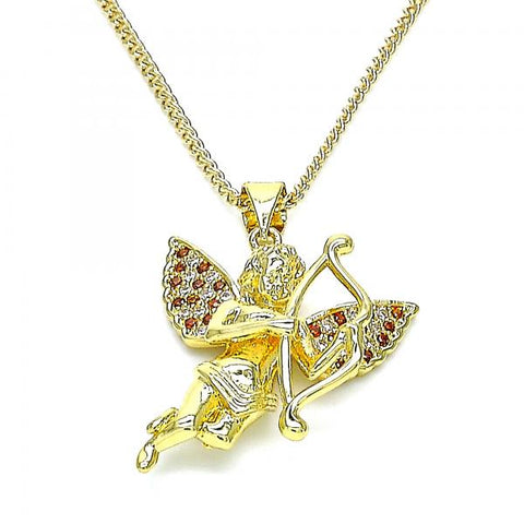 Collares con Dije 04.156.0434.1.20 Oro Laminado, Diseño de Angel, con Micro Pave Granate y Blanca, Pulido, Dorado
