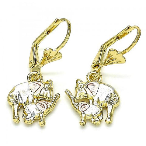 Arete Colgante 02.351.0091 Oro Laminado, Diseño de Elefante, Pulido, Tricolor