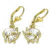 Arete Colgante 02.351.0091 Oro Laminado, Diseño de Elefante, Pulido, Tricolor