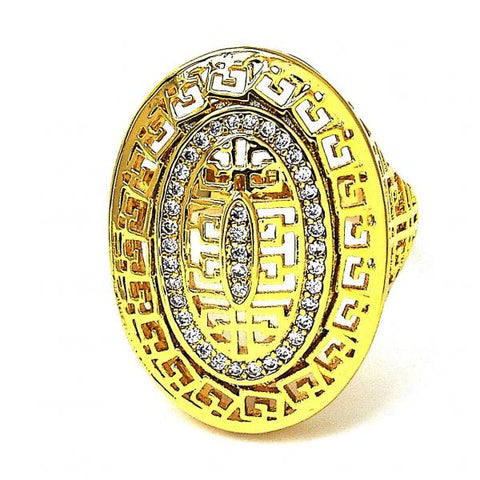 Anillo Multi Piedra 01.118.0024.07 Oro Laminado, Diseño de Llave Griega, con Micro Pave Blanca, Pulido, Dorado
