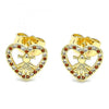 Arete Dormilona 02.156.0331.1 Oro Laminado, Diseño de Corazon y Nina Pequena, Diseño de Corazon, con Micro Pave Granate y Blanca, Pulido, Dorado