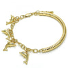 Pulsera de Dije 03.63.1829.08 Oro Laminado, Diseño de Delfin y Hueco, Diseño de Delfin, con Cristal Blanca, Diamantado, Dorado