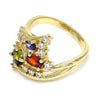 Anillo Multi Piedra 01.221.0006.1.09 Oro Laminado, con Zirconia Cubica Multicolor, Pulido, Dorado