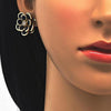 Arete Dormilona 02.64.0641.4 Oro Laminado, Diseño de Flor, con Cristal Negro y Blanca, Pulido, Dorado
