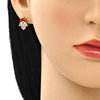 Arete Dormilona 02.213.0269 Oro Laminado, Diseño de Mano de Dios, con Micro Pave Blanca y Negro, Esmaltado Rojo, Dorado