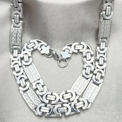 Collar y Pulso 06.363.0036 Acero Inoxidable, Diseño de Llave Griega, Pulido, Tono Plateado