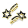Argolla Huggie 02.210.0472.5.15 Oro Laminado, Diseño de Estrella de Davi, con Micro Pave Negro, Pulido, Dorado