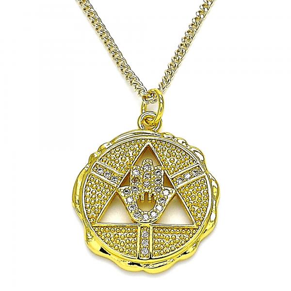 Collares con Dije 04.313.0048.1.20 Oro Laminado, Diseño de Mano de Dios, con Micro Pave Blanca, Pulido, Dorado