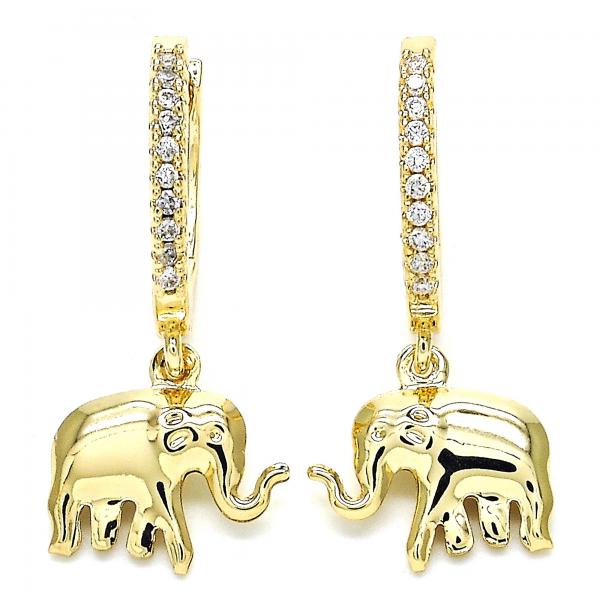 Argolla Huggie 02.63.2669.20 Oro Laminado, Diseño de Elefante, con Zirconia Cubica Blanca, Pulido, Dorado