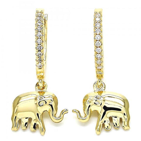 Argolla Huggie 02.63.2669.20 Oro Laminado, Diseño de Elefante, con Zirconia Cubica Blanca, Pulido, Dorado