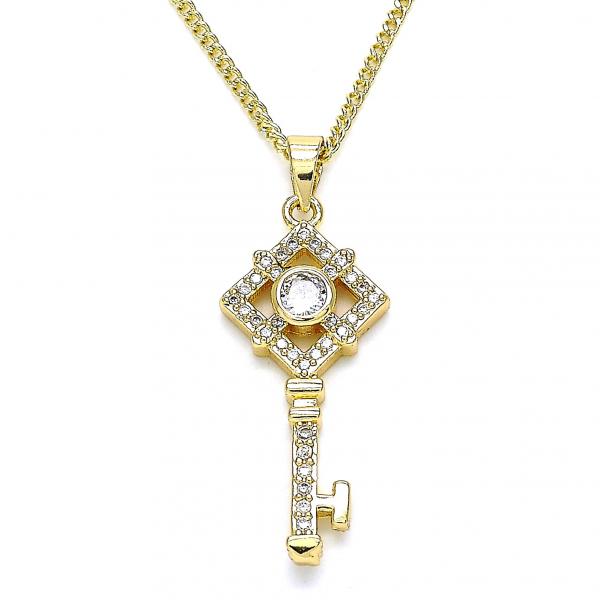 Collares con Dije 04.344.0011.20 Oro Laminado, Diseño de Llave, con Micro Pave Blanca, Pulido, Dorado