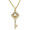 Collares con Dije 04.344.0011.20 Oro Laminado, Diseño de Llave, con Micro Pave Blanca, Pulido, Dorado