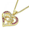 Collares con Dije 04.156.0337.1.20 Oro Laminado, Diseño de Corazon y Manos, Diseño de Corazon, con Micro Pave Rubi, Pulido, Dorado