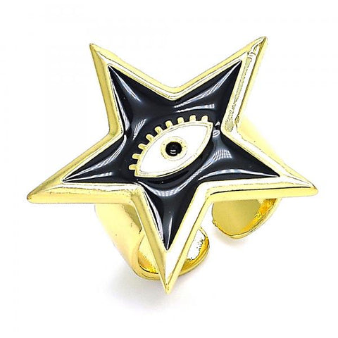 Anillo Elegante 01.313.0009.1 Oro Laminado, Diseño de Ojo Griego y Estrella, Diseño de Ojo Griego, Esmaltado Negro, Dorado
