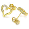 Arete Dormilona 02.156.0486 Oro Laminado, Diseño de Corazon, con Micro Pave Blanca, Pulido, Dorado