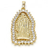 Dije Religioso 05.94.0002 Oro Laminado, Diseño de Guadalupe, con Zirconia Cubica Blanca, Pulido, Dorado