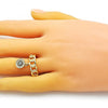 Anillo Multi Piedra 01.341.0087 Oro Laminado, Diseño de Cubana, con Micro Pave Topacio Azul y Negro, Pulido, Dorado