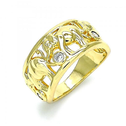 Anillo Multi Piedra 01.380.0002.09 Oro Laminado, Diseño de Elefante, con Zirconia Cubica Blanca, Pulido, Dorado