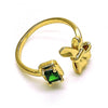 Anillo Multi Piedra 01.213.0035 Oro Laminado, Diseño de Arco, con Zirconia Cubica Verde, Pulido, Dorado