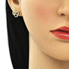 Arete Dormilona 02.156.0628 Oro Laminado, Diseño de Corazon, con Micro Pave Blanca, Pulido, Dorado