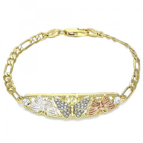 Pulsera Elegante 03.380.0046.08 Oro Laminado, Diseño de Mariposa, con Cristal Blanca, Pulido, Tricolor